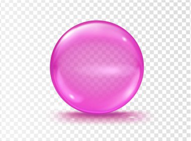 Şeffaf bir arkaplanda pembe şeffaf baloncuk. Vektör illüstrasyonu