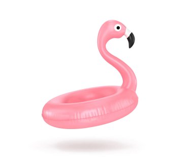 Beyaz arka planda pembe şişme flamingo. Vektör illüstrasyonu