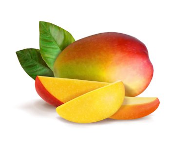 Olgun ve dilimlenmiş mango. Vektör illüstrasyonu.