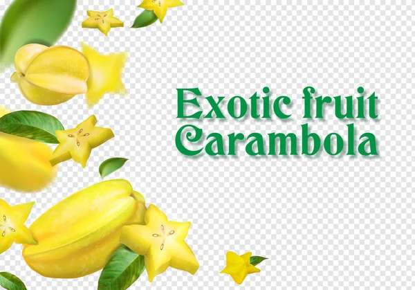 Fruit Exotique Carambole Aux Feuilles Vertes Illustration Vectorielle — Image vectorielle