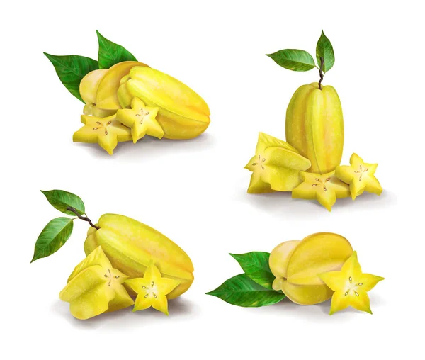 Impostare Carambola Frutta Esotica Illustrazione Vettoriale — Vettoriale Stock