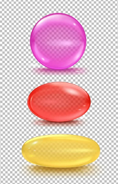 Uppsättning Genomskinliga Kapslar Eller Bubblor Transparent Bakgrund Vektorillustration — Stock vektor