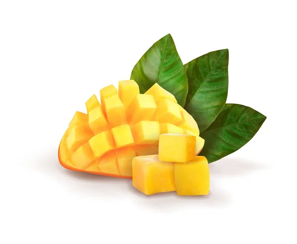 Rijp Hele Gesneden Mango Vectorillustratie — Stockvector