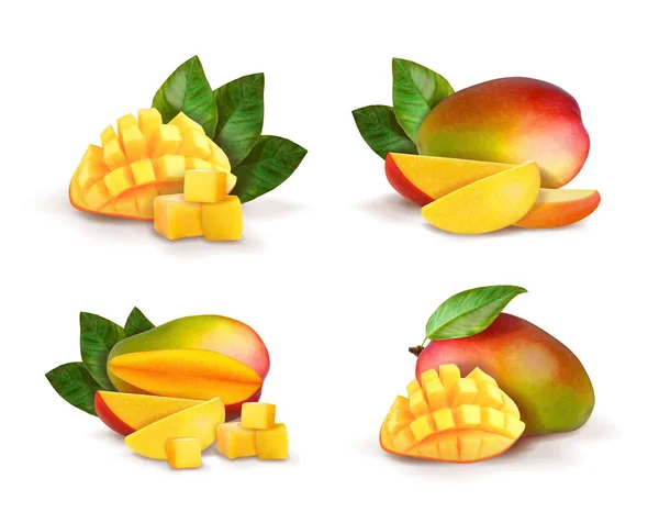 Set Ripe Sweet Mango Vector Illustration — Stock Vector
