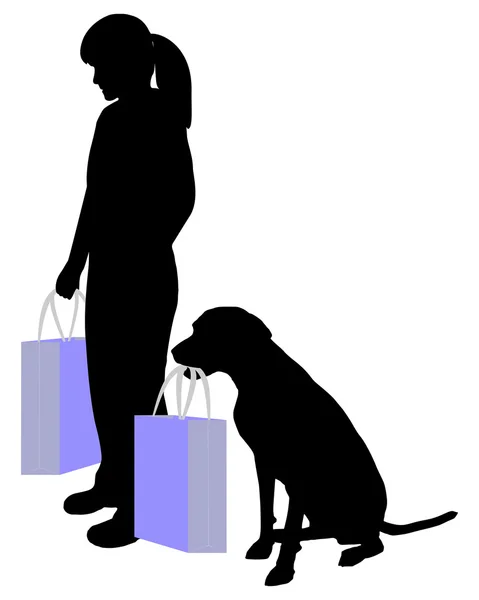 Kvinna och hund shopping — Stockfoto