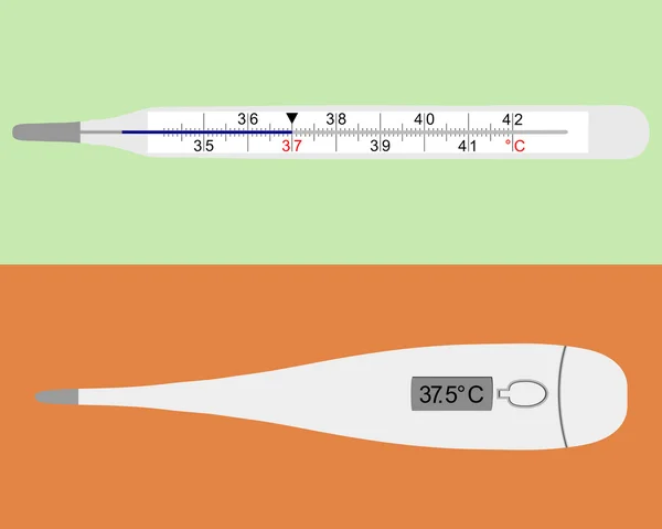 Ilustração de termômetros clínicos analógicos e digitais em cinza — Vetor de Stock
