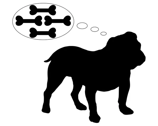 Éhes angol bulldog álmok csontok — Stock Vector