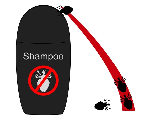 Shampoo de piolhos e cabelo com piolhos no fundo branco —  Vetores de Stock