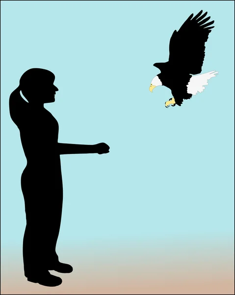 Vrouw en bald eagle — Stockvector