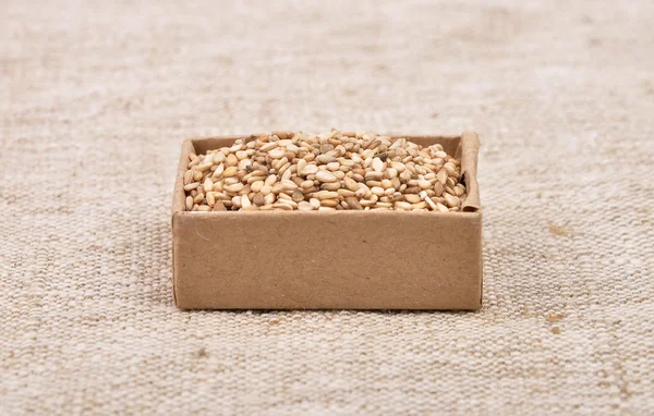 Sesame on linen — Stock Photo, Image