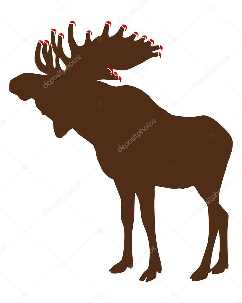 Elk with Santa Claus caps looking forward to christmas