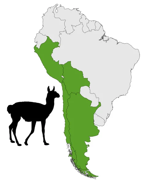 Guanaco range map — Stock Vector
