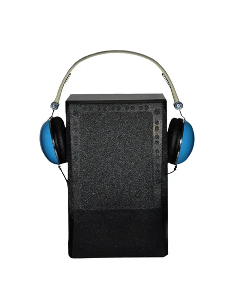 Headphone e caixa — Fotografia de Stock