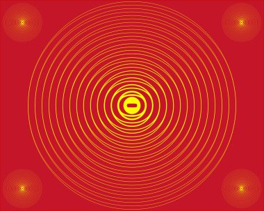 dört küçük ve kırmızı zemin üzerine bir büyük sarı daire