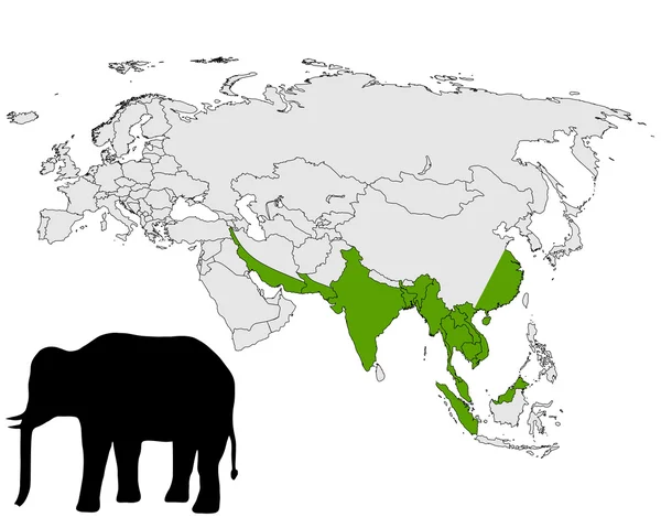 Asian elephant range — Stock Vector