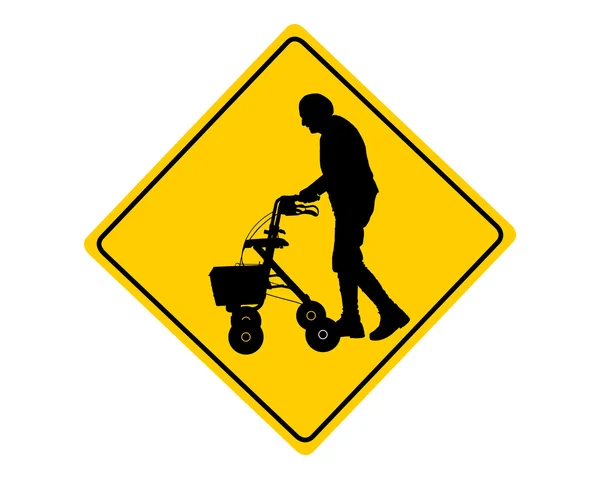 歩行車の警告のサインを持つ人々 — ストックベクタ