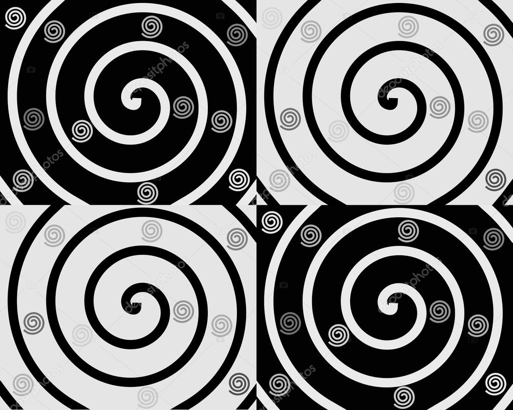Details of spirals on black and white backgrounds