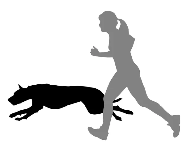 Mujer jogs con perro — Vector de stock