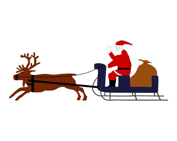 Santa Claus riding on his reindeer sleigh — Stock Vector