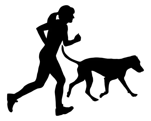 Vrouw jogs met hond — Stockvector