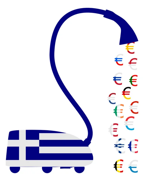 Greek vacuum cleaner with european euros — Stock Vector