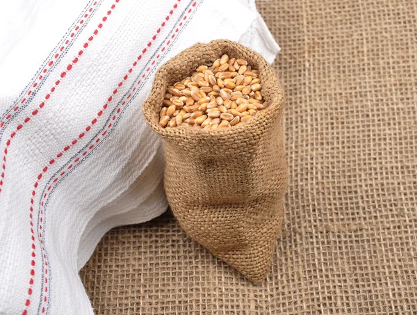 Cereal bag on jute — Stock Photo, Image