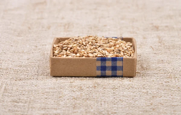 Sesame on linen — Stock Photo, Image