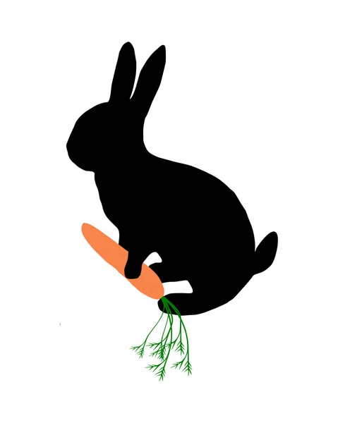 A silhueta preta de um coelho com cenoura no branco — Vetor de Stock