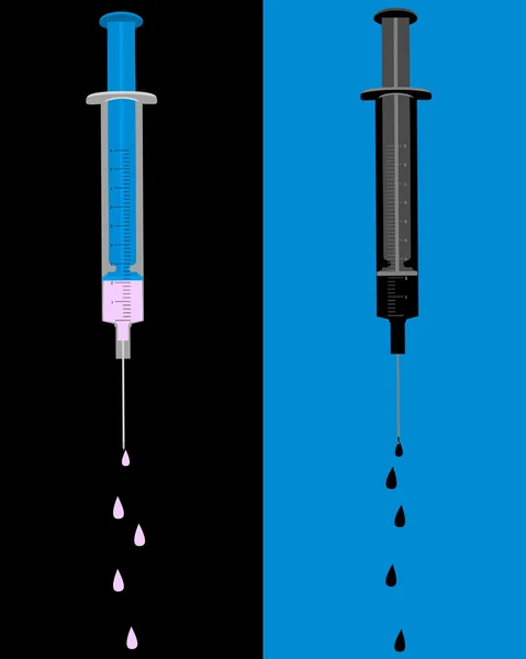 两个填充的插图和蓝色和黑色的背景上滴注射剂 — 图库矢量图片