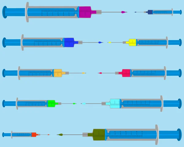 青色の背景色で塗りつぶされた注射のイラスト — ストックベクタ