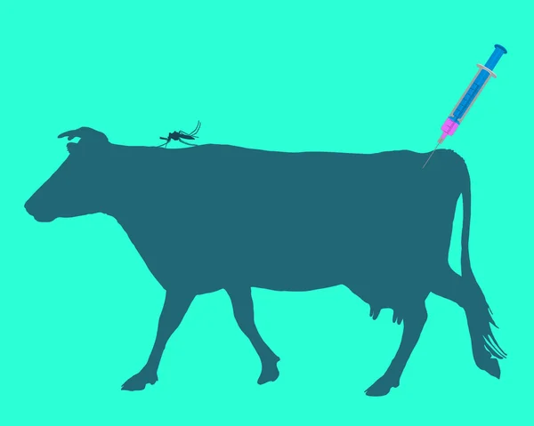 Vaca recebe uma imunização contra uma doença de picadas de mosquito —  Vetores de Stock
