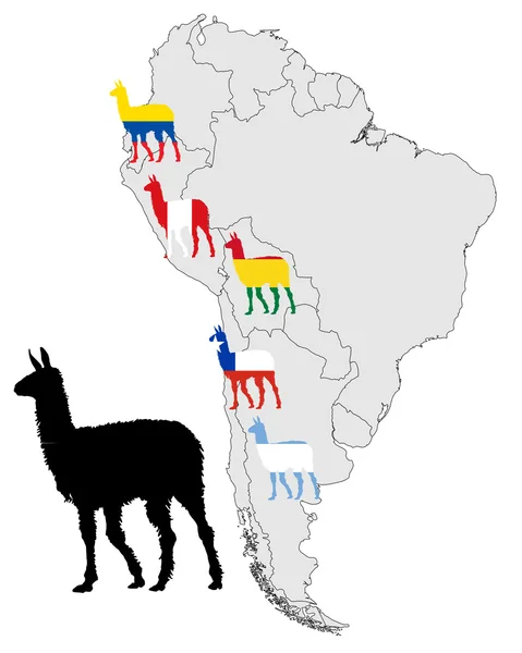Llama range map — Stock Vector