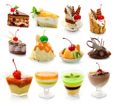 Collection of delicous dessert isolated on white clipart