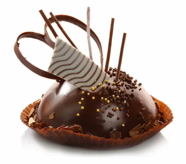Delicious chocolate pastry with decoration isolated
