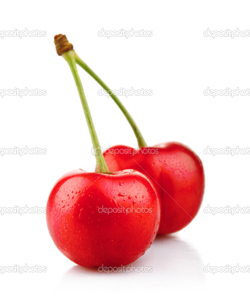 Ripe red cherry berries isolated on white