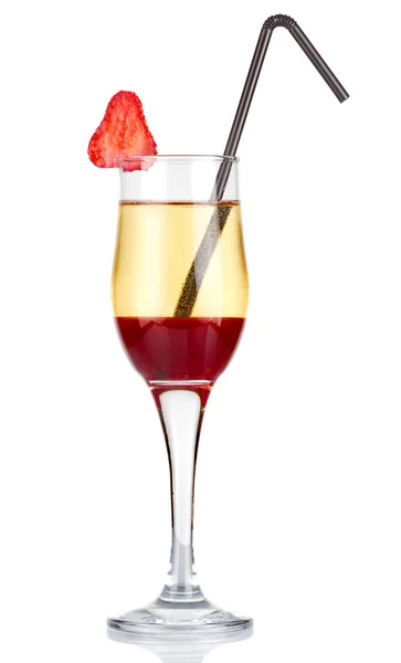 Sliced alcohol cocktail with strawberry isolated on white — Stock Photo, Image