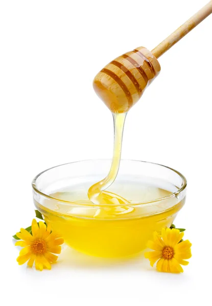 Jarra con aceite de girasol aislado en blanco — Foto de Stock