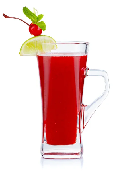 Hete vruchten thee met verse munt en cherry berry geïsoleerd glas — Stockfoto