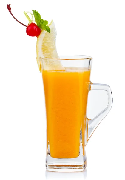 Glass of hot fruit tea with fresh mint and lemon isolated — Stock Photo, Image