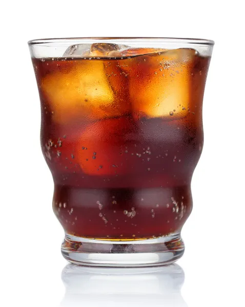 Glass of cola with ice cubes isolated on white — Stock Photo, Image