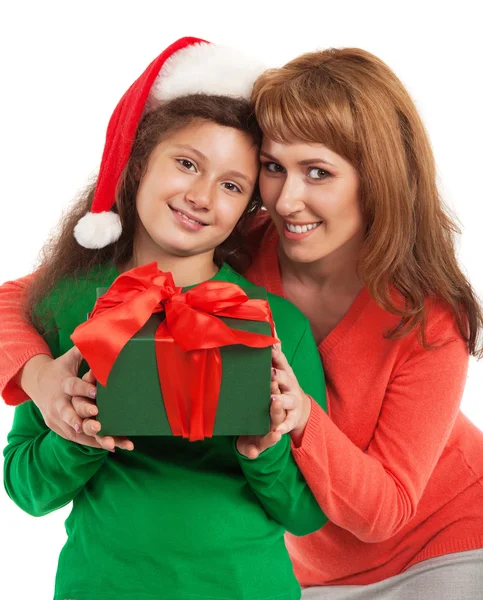 Happy child and mother with Christmas gift — Stock Photo, Image