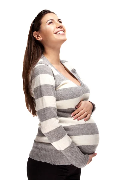 Feliz embarazada tocando su vientre — Foto de Stock