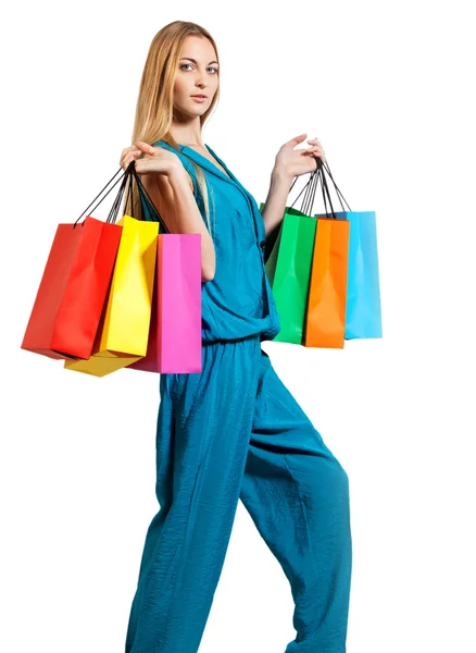 Young blond woman with bags — Stock Photo, Image