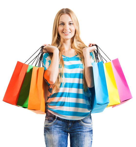 Smiling woman with shopping bags