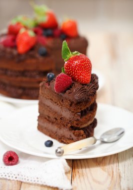 buzlanma ile çikolatalı kek parçası ve taze meyve