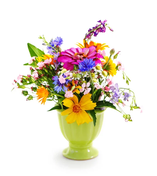 Buquê de flores no vaso verde — Fotografia de Stock