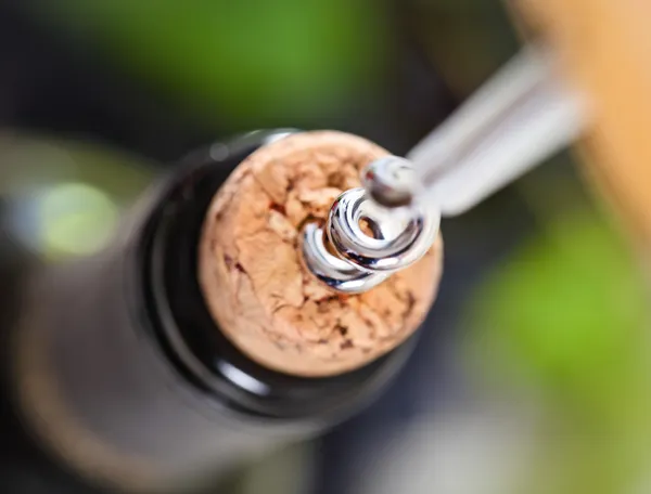 Abrir uma garrafa de vinho em comemoração — Fotografia de Stock