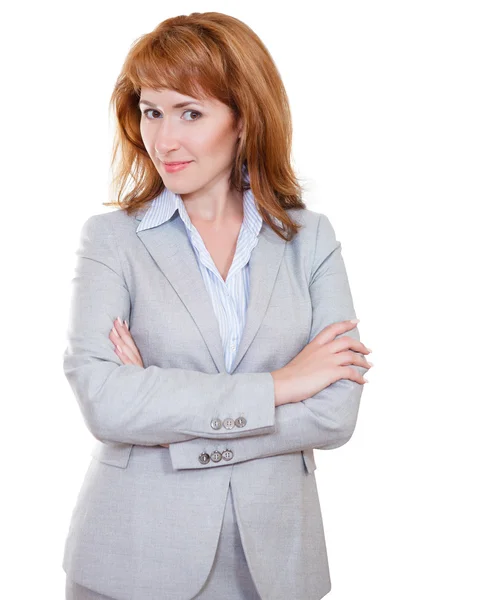 Attractive business woman in grey suit — Stock Photo, Image