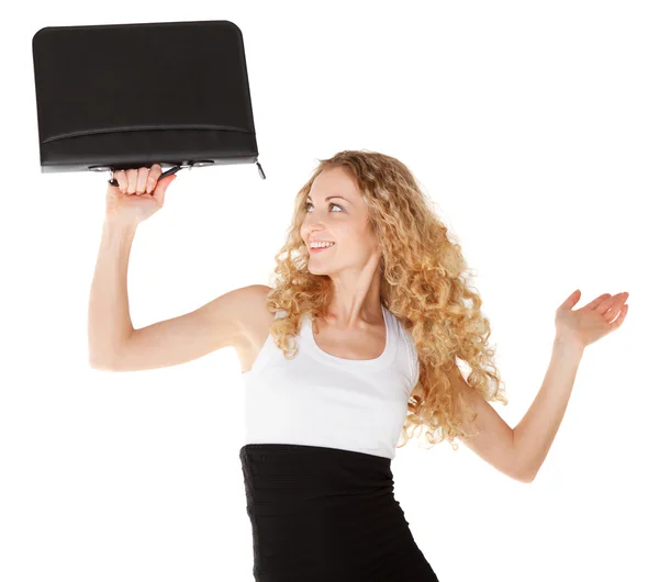 Cute business woman with black briefcase — Stock Photo, Image