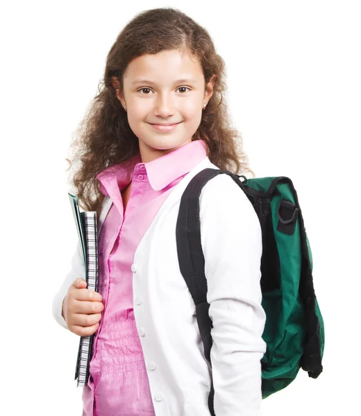 Sırt çantası ile gülümseyen kız öğrenci — Stok fotoğraf
